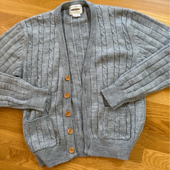 Campus Sweaters - 🤎 Vintage Campus Cable Knit Cardigan | Gray Grandpa Sweater | Button Front